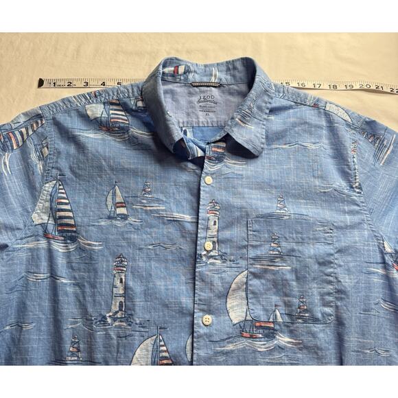Izod Saltwater Shirt Men's XL Blue Sailboat Lighthouse Relaxed Button Down - Picture 4 of 9